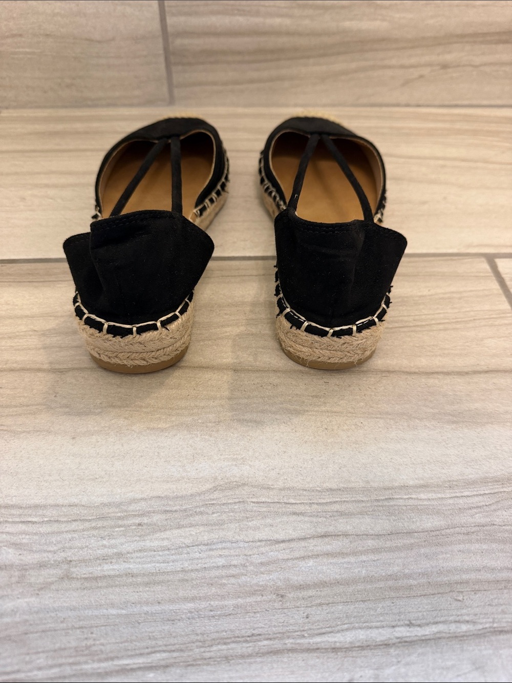 Black Espadrille Flats with Ankle Straps - Picture 3 of 6